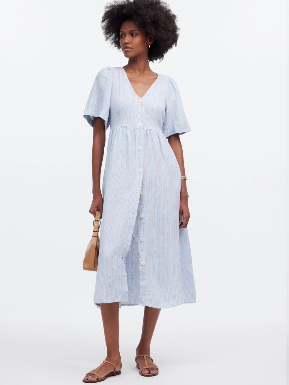 Madewell Cassie Button-Front Midi Dress 100% Linen Blue Striped Size Small - Picture 13 of 13